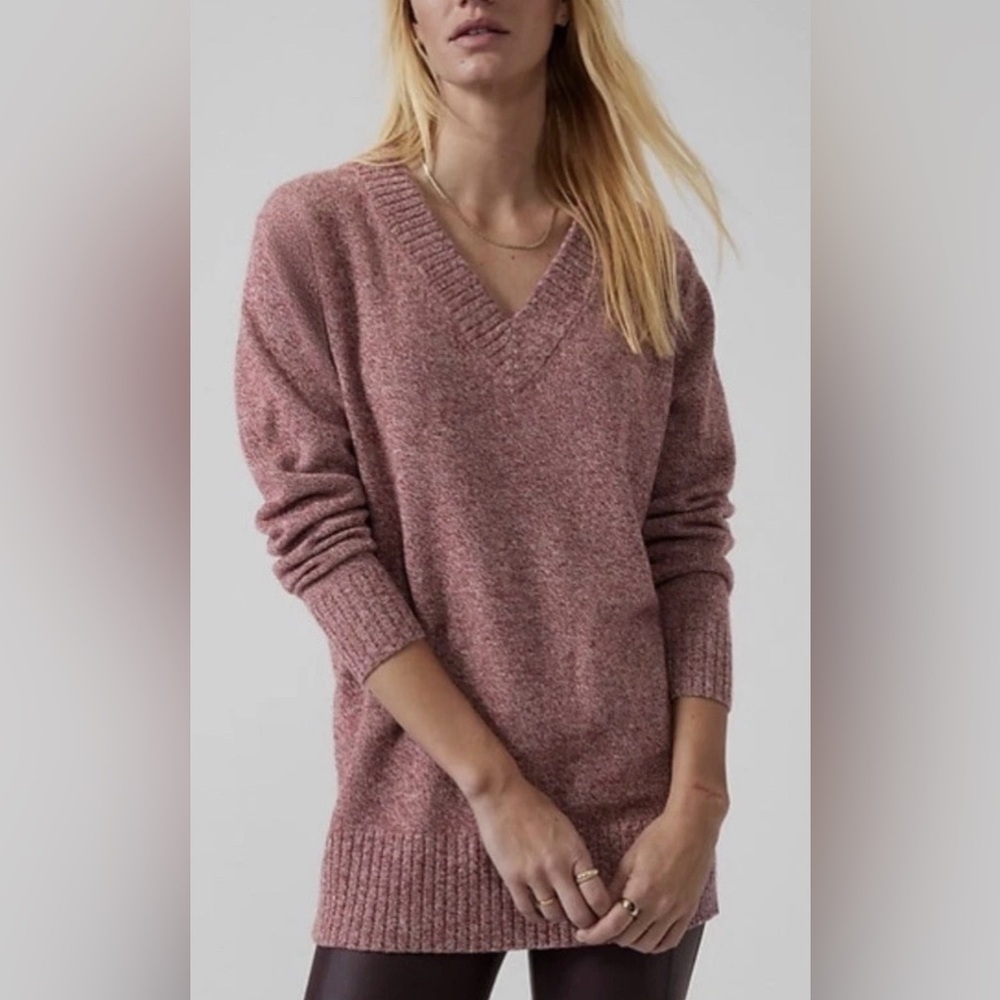 Athleta Wool/Cashmere Vital V-Neck Tunic, Pink Marl, M